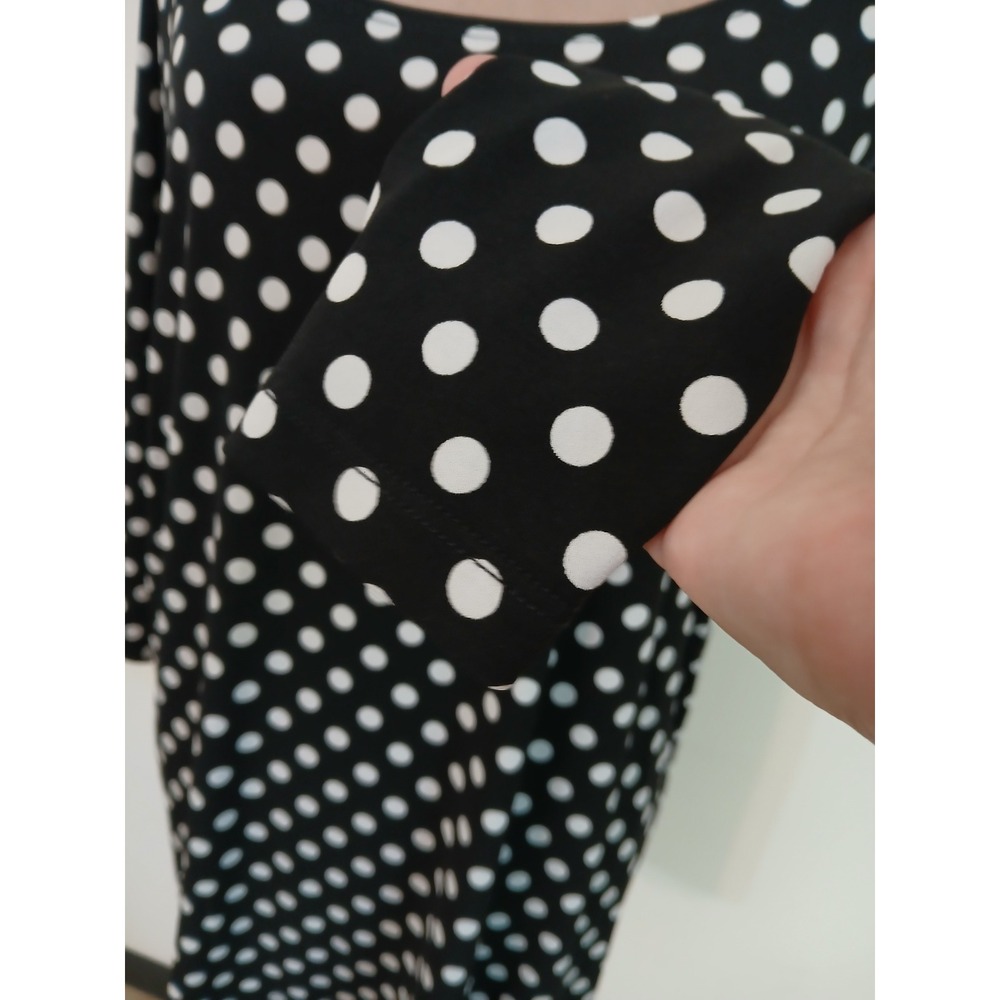 Susan Graver Liquid Knit Polka Dot Tunic Top Black White 2X 3/4 Sleeve Modest - Picture 3 of 10